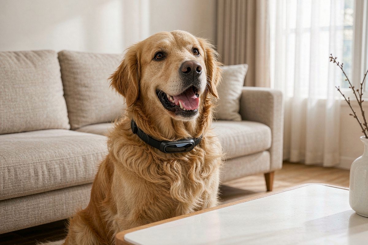 Wearable pet health monitor in use